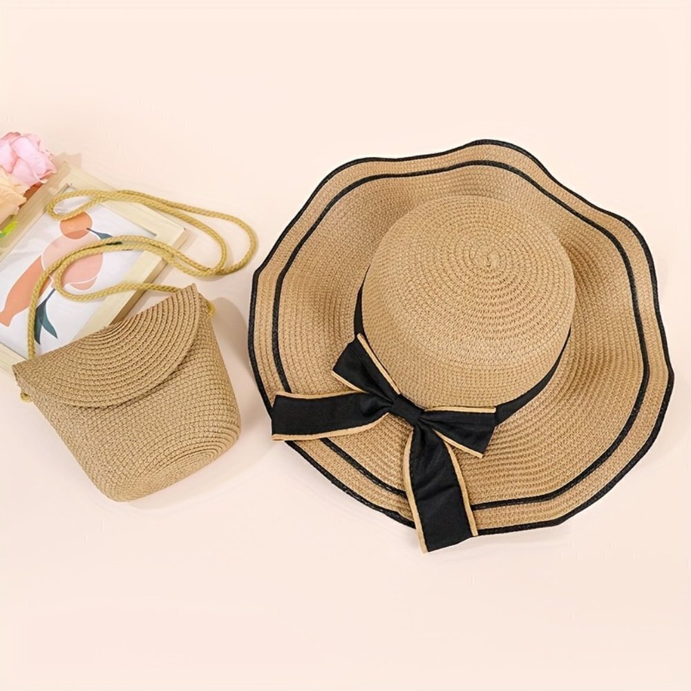 Travel Passions - 2 piece Khaki Straw Hat and Bag Combo